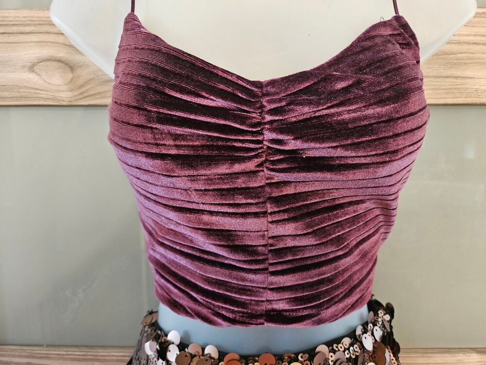 Maroon Wine 32Bust Crop Top Tank Wild Fable -S- Lined Stretch Velour -86